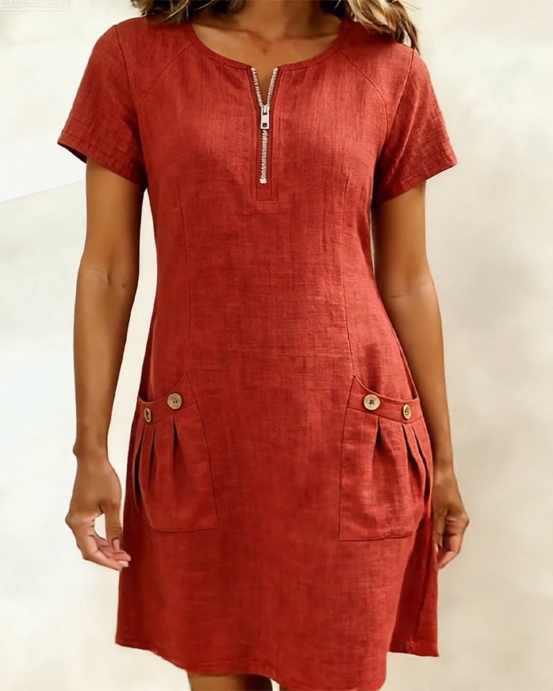 Amelia™ | Cotton Linen Dress Zipper