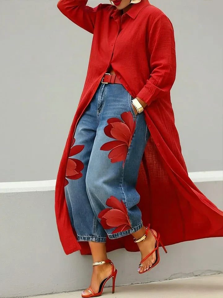 Audrey™ | Linen Shirt Dress and Jeans Set