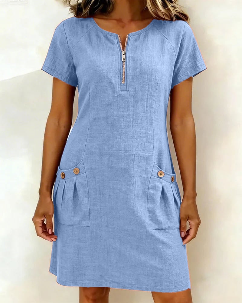 Amelia™ | Cotton Linen Dress Zipper