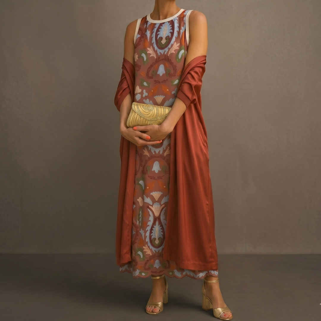 Aria™ | Printed Maxi Dress with Vest