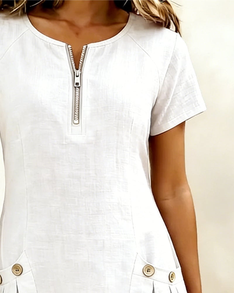 Amelia™ | Cotton Linen Dress Zipper